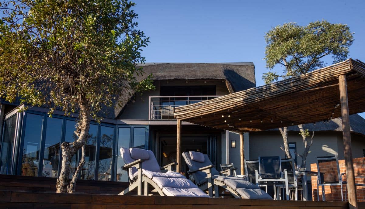 An elegant bushveld safari-lodge terrace
